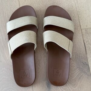 Reef Gold Double-Strap Slide Sandals with Brown Footbed